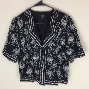 Rafaella Black Linen Embroidered Short Sleeve Blazer Jacket Size 12